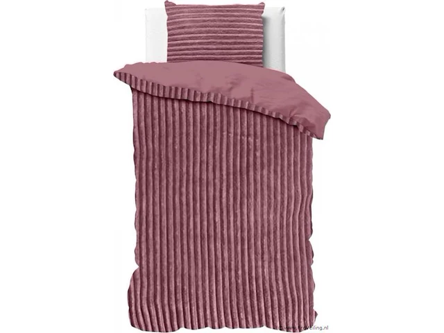 Warm wollig teddy dekbedovertrek 140x220cm oud roze - afbeelding 1 van  8