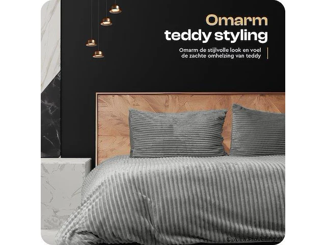 Warm wollig teddy dekbedovertrek 200x220cm grijs - afbeelding 2 van  7
