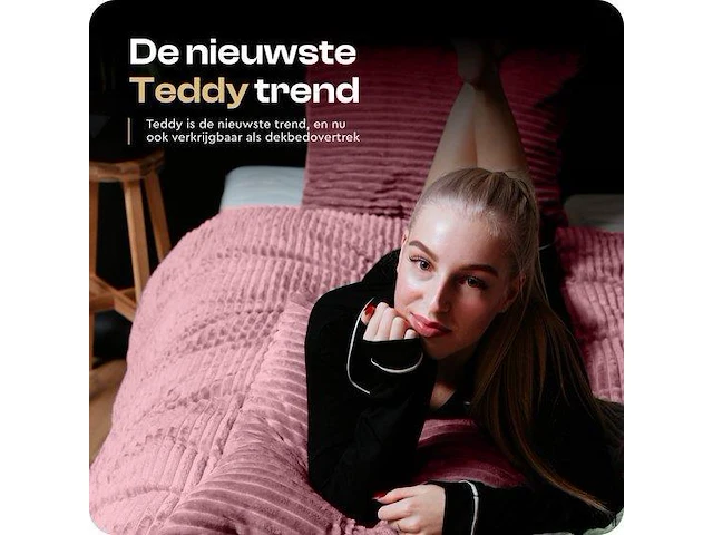 Warm wollig teddy dekbedovertrek 240x220cm oud roze - afbeelding 2 van  8