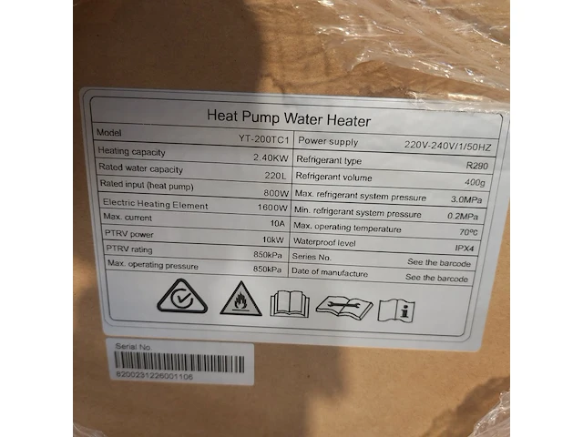 Warmtepompboiler solareast, yt-220 r290 220 liter, wit, ca.2023 - afbeelding 3 van  3