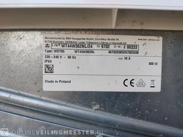 Warmtepompdroger - wasdroger siemens, iq500 wdt65 isensoric self cleaning condenser - afbeelding 9 van  11