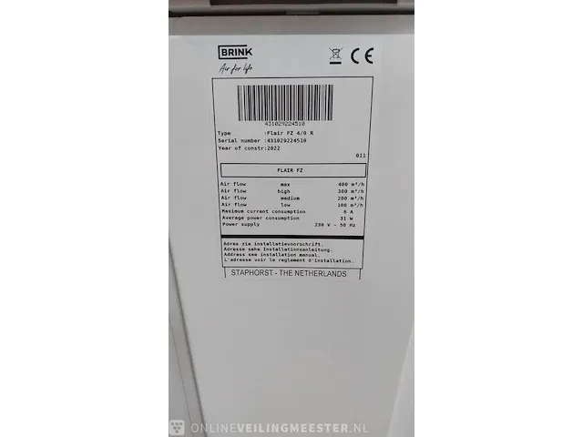 Warmteterugwinunit brink, flair fz 4/0 r, bouwjaar 2022 - afbeelding 2 van  10