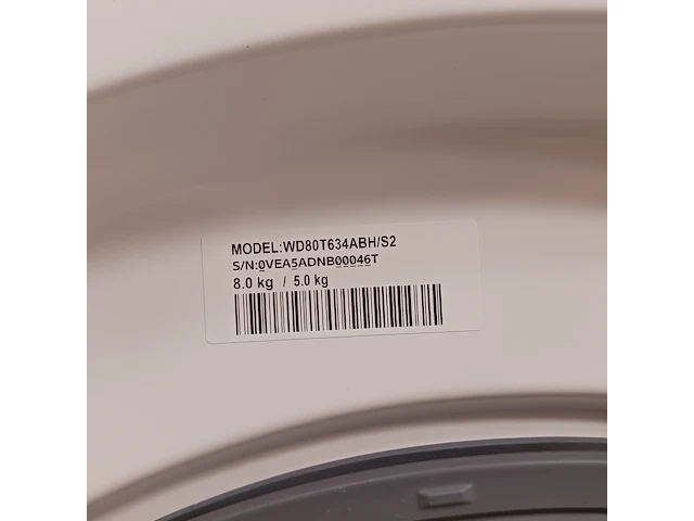 Was- droogcombinatie, samsung, wd80t634abh - afbeelding 9 van  9