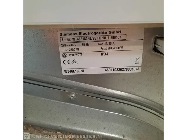 Wasdroger siemens, extraklasse e46-18 / wt46e180nl - afbeelding 2 van  10