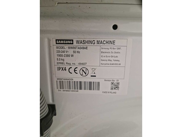 Wasmachine - samsung - ww80ta049ae - 230v - afbeelding 2 van  3