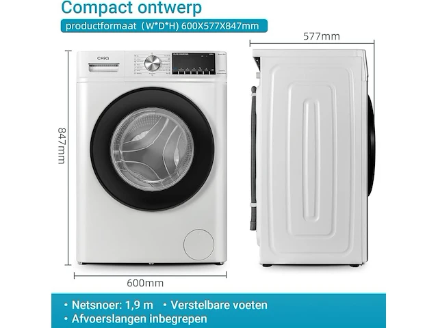Wasmachine 10 kg 16 programma's space pro chiq, cfl100-14586im3xwa - afbeelding 2 van  6
