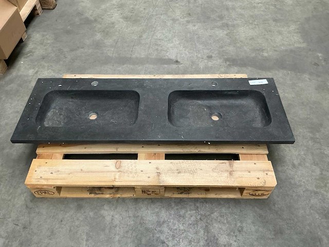 Wastafel duo zwart 140cm steen - afbeelding 2 van  6
