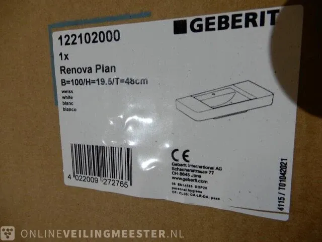 Wastafel geberit , renova, wit, , 100x48 - afbeelding 4 van  4
