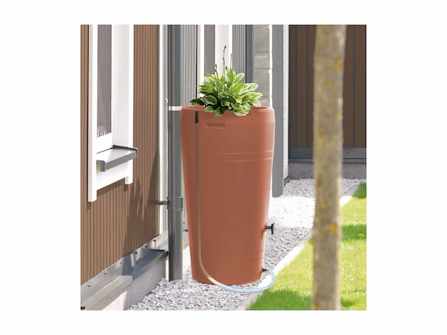 Waterform regenton met plantenbak terracotta kunststof 230 l 59,3 x 59,3 x 109,5 cm - afbeelding 2 van  4