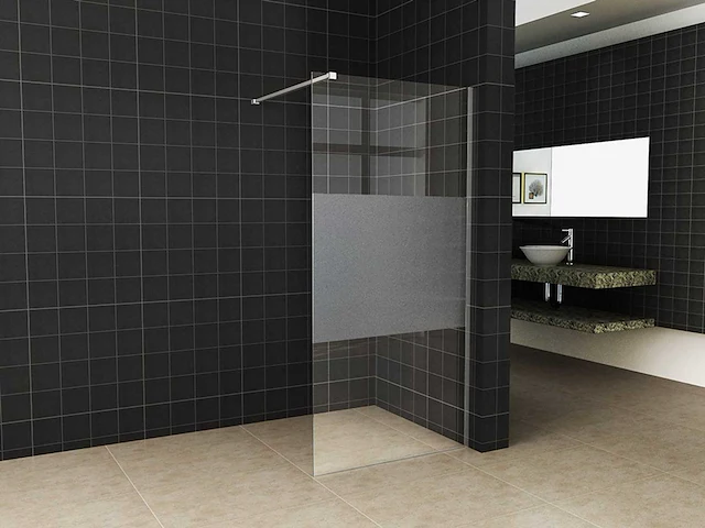 Wb - 20.3476 - slim glasplaat helder met middenband melkglas 100x200. - afbeelding 1 van  3