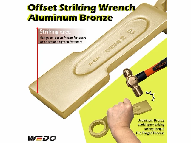 Wedo slagmoersleutel gebogen niet fonkelend aluminium bronzen sw 50 mm lengte 270 mm - afbeelding 4 van  5