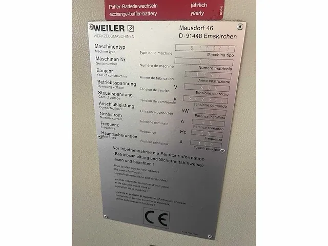 Weiler - e 110 / 3000 - cnc draaibank - 1996 - afbeelding 8 van  9
