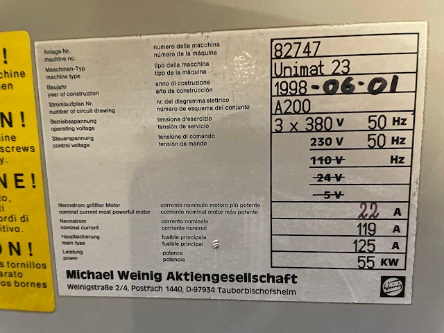 Weinig - unimat 23 - vierzijdige profileer- en schaafmachine - 1998 - afbeelding 6 van  24