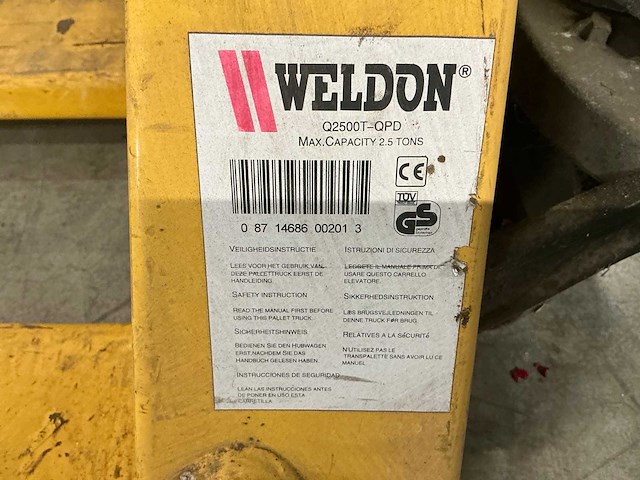 Weldon q2500t hand hydraulische palletwagen - afbeelding 3 van  4