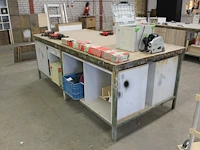 Werktafel 252 x 123 x 94 cm met metalen onderstel, deur, lade en onderplateau let op! exclusief genummerde... - afbeelding 3 van  4