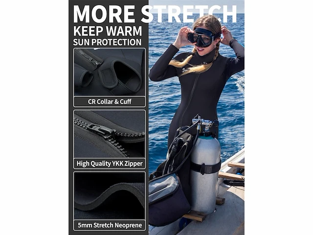 Wetsuit met ritssluiting voor dames van neopreen over de volledige lengte zwart xl - afbeelding 3 van  4