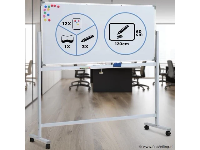 Whiteboard- magneetbord met alu frame- 120x60 cm, magnetisch, draaibaar - afbeelding 8 van  11