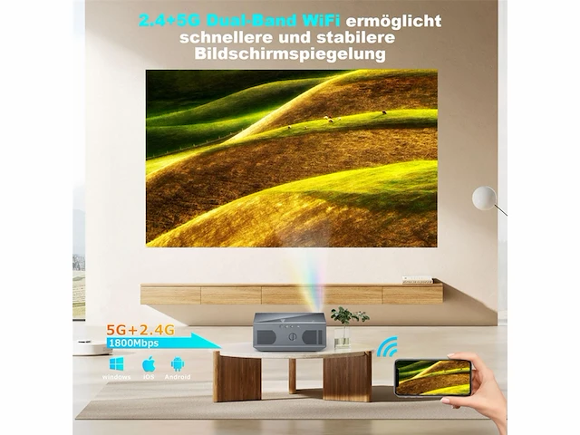 Wielio beamer 5g wifi en bluetooth 5.1 native 1080p full hd-ondersteuning 4k compatibel met iphone/android/laptop/tv stick - afbeelding 3 van  6