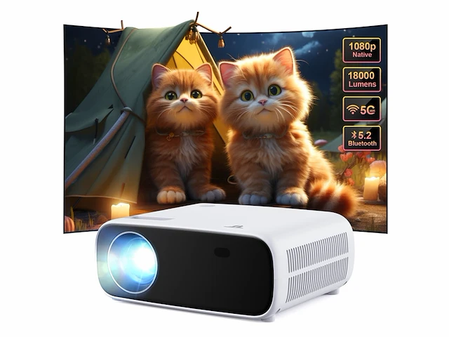 Wielio beamer full hd 1080p wifi bluetooth 18000 lumen ondersteuning 4k zwart - afbeelding 1 van  5