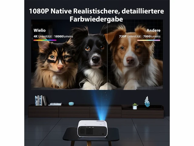 Wielio beamer full hd 1080p wifi bluetooth 18000 lumen ondersteuning 4k zwart - afbeelding 3 van  5
