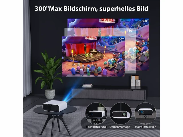 Wielio beamer full hd 1080p wifi bluetooth 18000 lumen ondersteuning 4k zwart - afbeelding 4 van  5