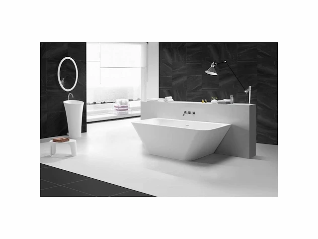 Wiesbaden inge solid surface half vrijstaand bad 180x84x57cm mat wit - afbeelding 1 van  9