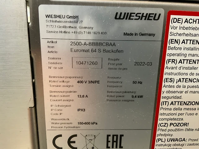 Wiesheu & winterhalter euromat 64s bakkerijoven & pannenwasmachine - afbeelding 11 van  12