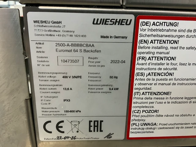 Wiesheu & winterhalter euromat 64s bakkerijoven & pannenwasmachine - afbeelding 2 van  11