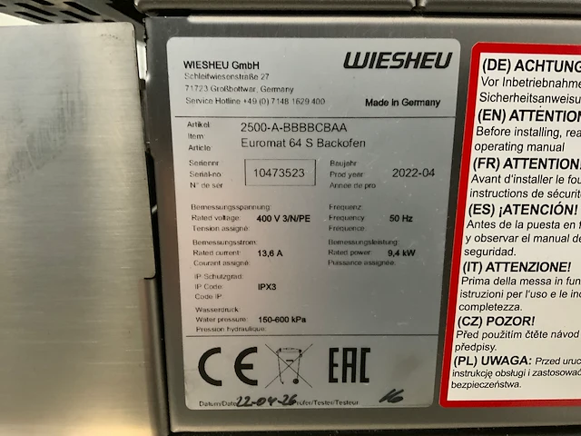 Wiesheu & winterhalter euromat 64s bakkerijoven & pannenwasmachine - afbeelding 8 van  9