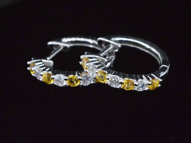 Witgoud oorbellen met oranje saffieren en diamanten - afbeelding 1 van  7