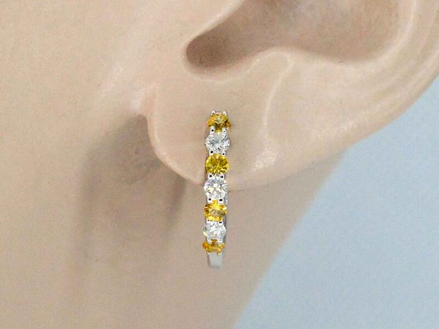 Witgoud oorbellen met oranje saffieren en diamanten - afbeelding 2 van  7