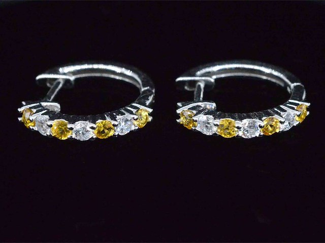 Witgoud oorbellen met oranje saffieren en diamanten - afbeelding 5 van  7