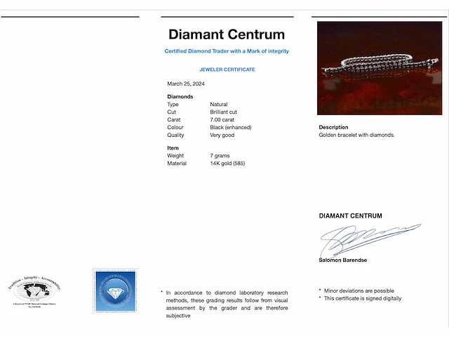 Witgouden armband zwart briljant 7.00 ct - afbeelding 3 van  9