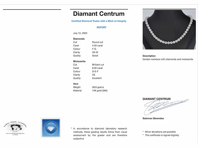 Witgouden collier diamant briljant 12.50 ct - afbeelding 3 van  8