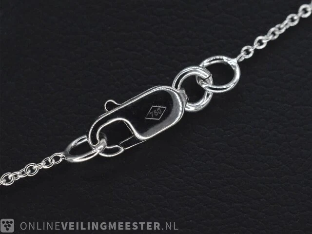 Witgouden collier met diamanten hanger klaver vier - afbeelding 6 van  7