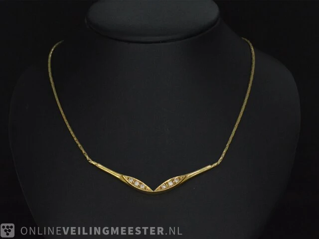 Witgouden collier met diamanten - afbeelding 1 van  6