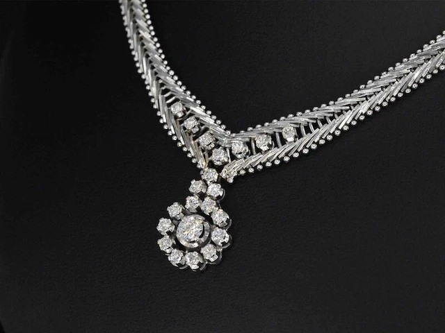 Witgouden collier met diamanten - afbeelding 4 van  8
