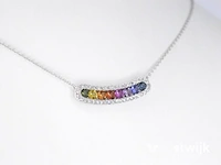Witgouden collier met multi colour saffieren en diamanten in een rij gezet - afbeelding 3 van  6