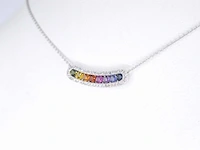 Witgouden collier met multi colour saffieren en diamanten in een rij gezet - afbeelding 2 van  8