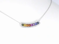 Witgouden collier met multi colour saffieren en diamanten in een rij gezet - afbeelding 3 van  8