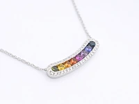 Witgouden collier met multi colour saffieren en diamanten in een rij gezet - afbeelding 5 van  8