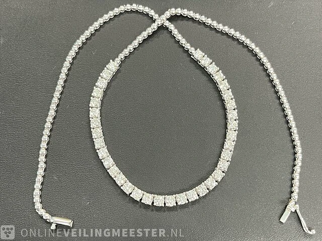 Witgouden collier met witte natuurlijke briljant geslepen diamanten van hoge kwaliteit - afbeelding 4 van  7