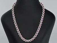 Witgouden collier volledig met witte diamanten en robijnen 15.00 carat - afbeelding 1 van  11