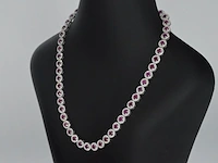 Witgouden collier volledig met witte diamanten en robijnen 15.00 carat - afbeelding 3 van  11