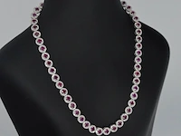Witgouden collier volledig met witte diamanten en robijnen 15.00 carat - afbeelding 4 van  11