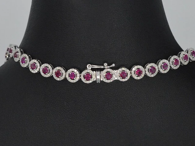 Witgouden collier volledig met witte diamanten en robijnen 15.00 carat - afbeelding 5 van  11