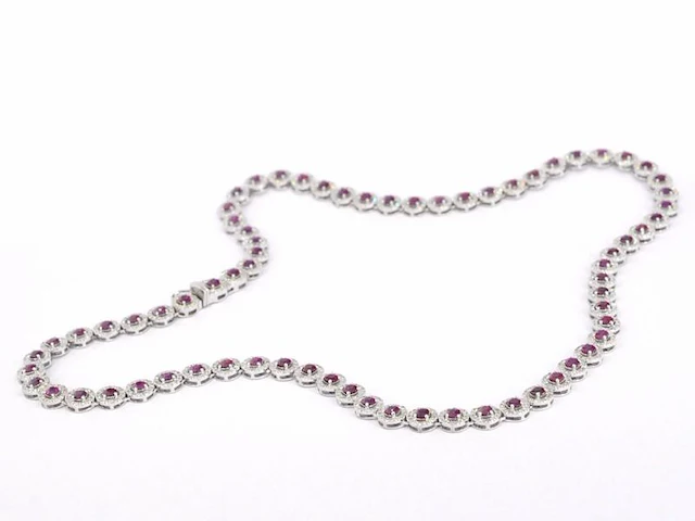 Witgouden collier volledig met witte diamanten en robijnen 15.00 carat - afbeelding 6 van  11