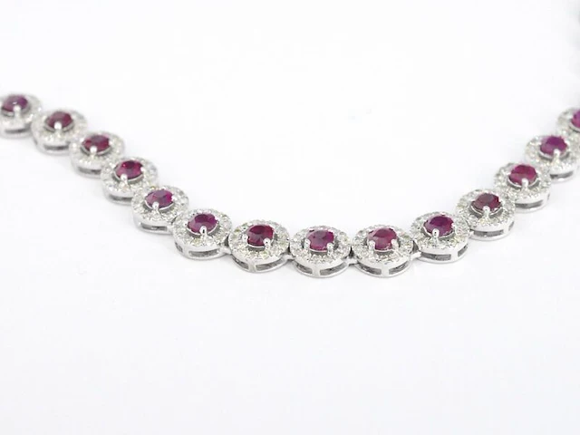 Witgouden collier volledig met witte diamanten en robijnen 15.00 carat - afbeelding 8 van  11