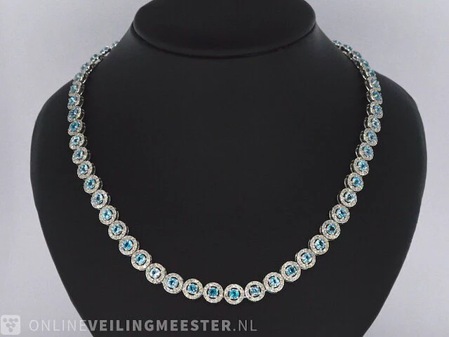 Witgouden collier volledig met witte diamanten en topazen 17.00 carat - afbeelding 1 van  8