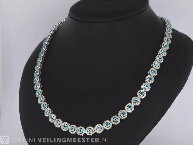 Witgouden collier volledig met witte diamanten en topazen 17.00 carat - afbeelding 3 van  8